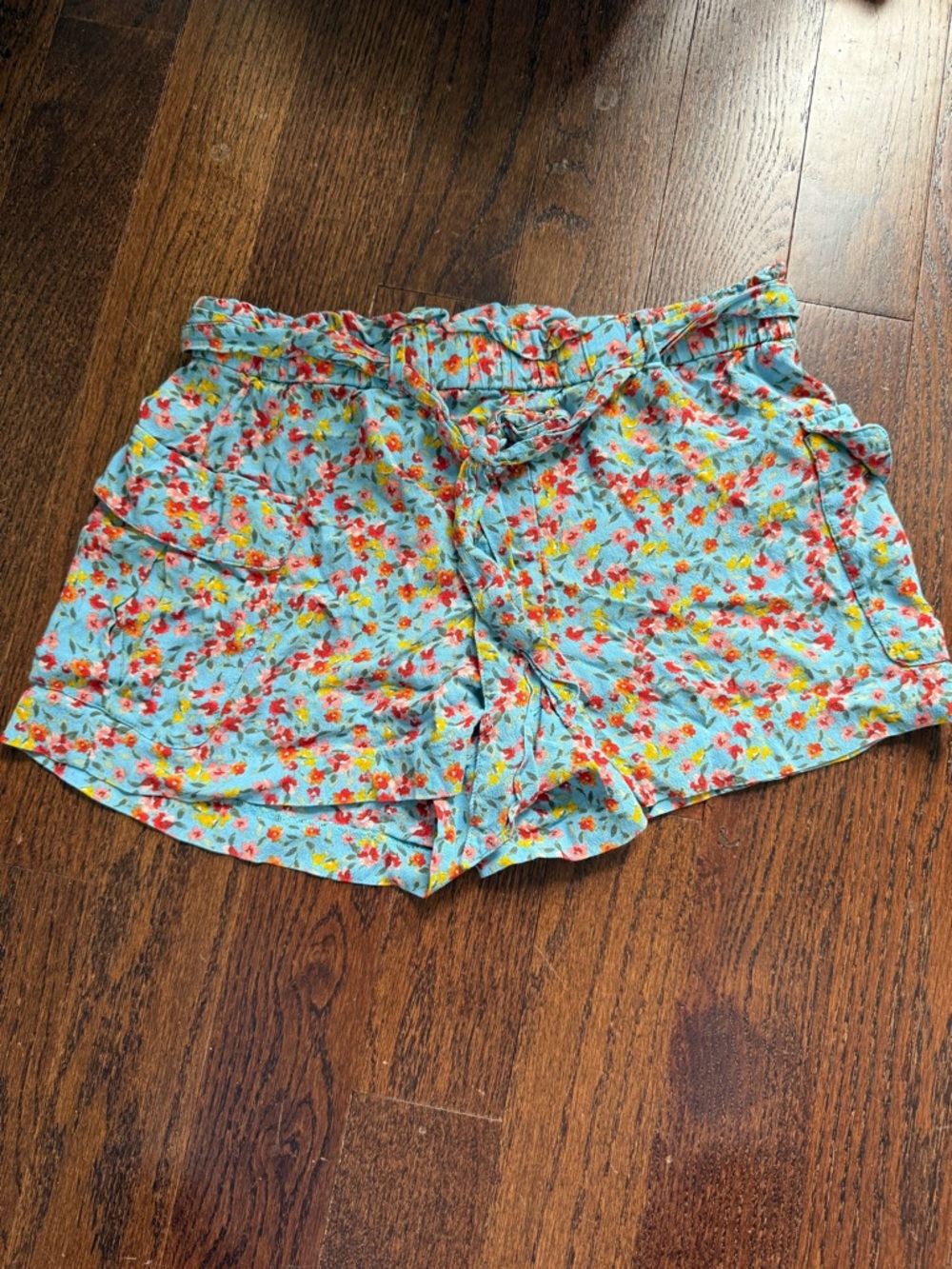 LOFT Light Blue Floral Paperbag Waist Shorts